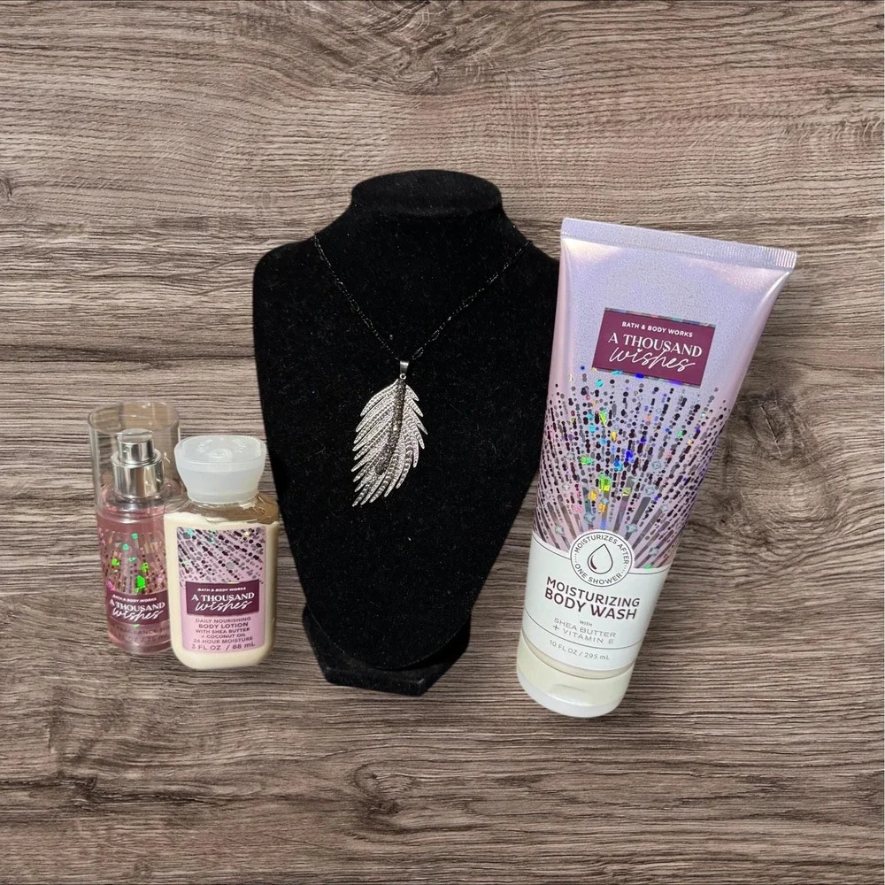 Angel Wing Necklace‎ Gift Set with Bath & Body Works A Thousand Wishes